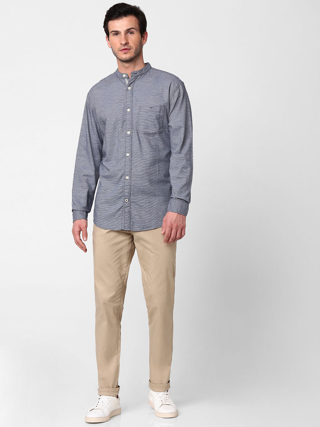 Blue Self Design Full Sleeves Shirt