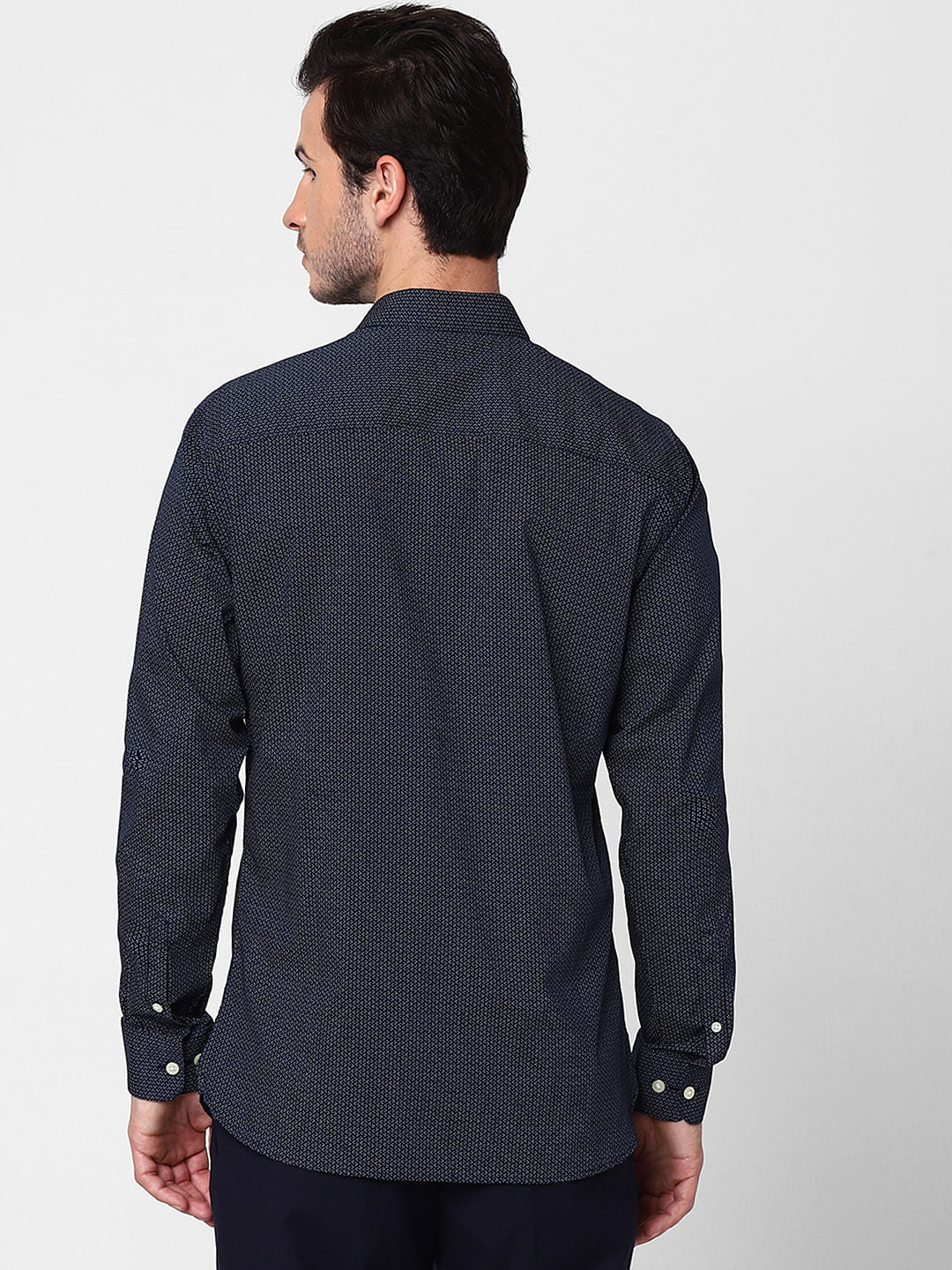 Dark Blue Self Design Full Sleeves Shirt