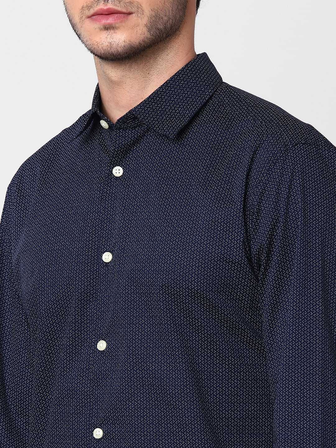 Dark Blue Self Design Full Sleeves Shirt