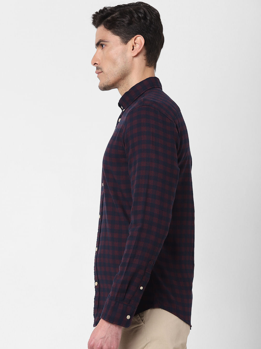 Burgundy Flannel Checked Full Sleeves Shirt