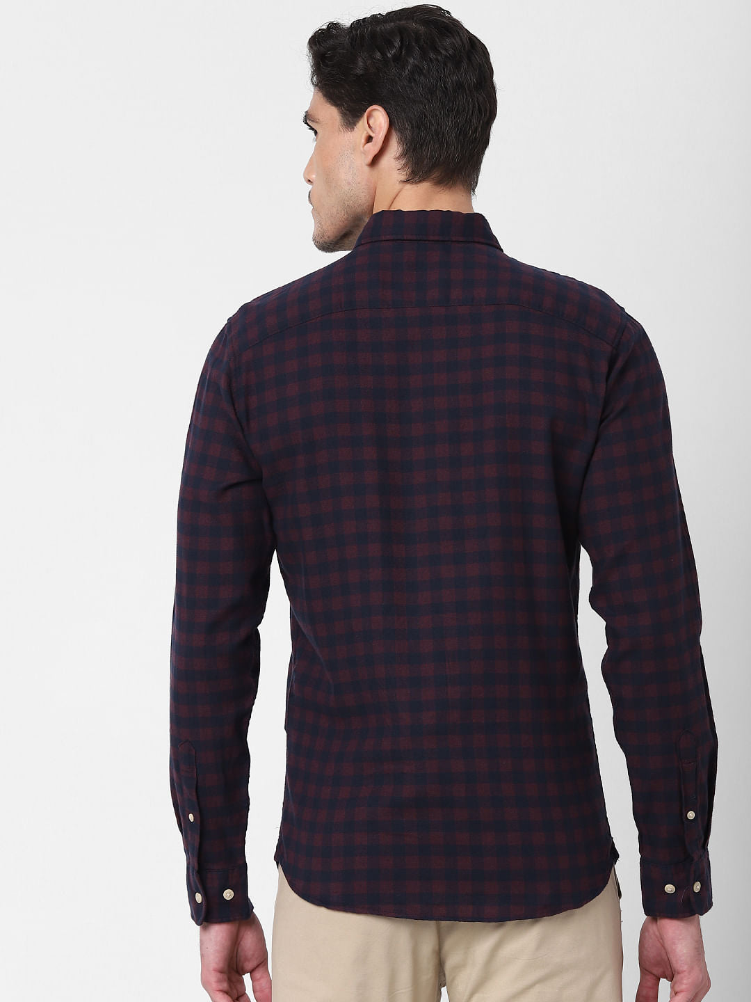 Burgundy Flannel Checked Full Sleeves Shirt