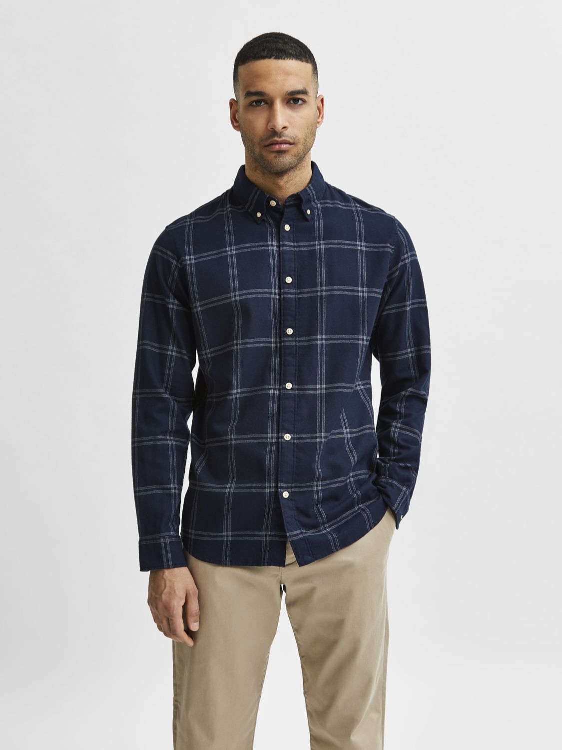 Dark Blue Flannel Checked Full Sleeves Shirt