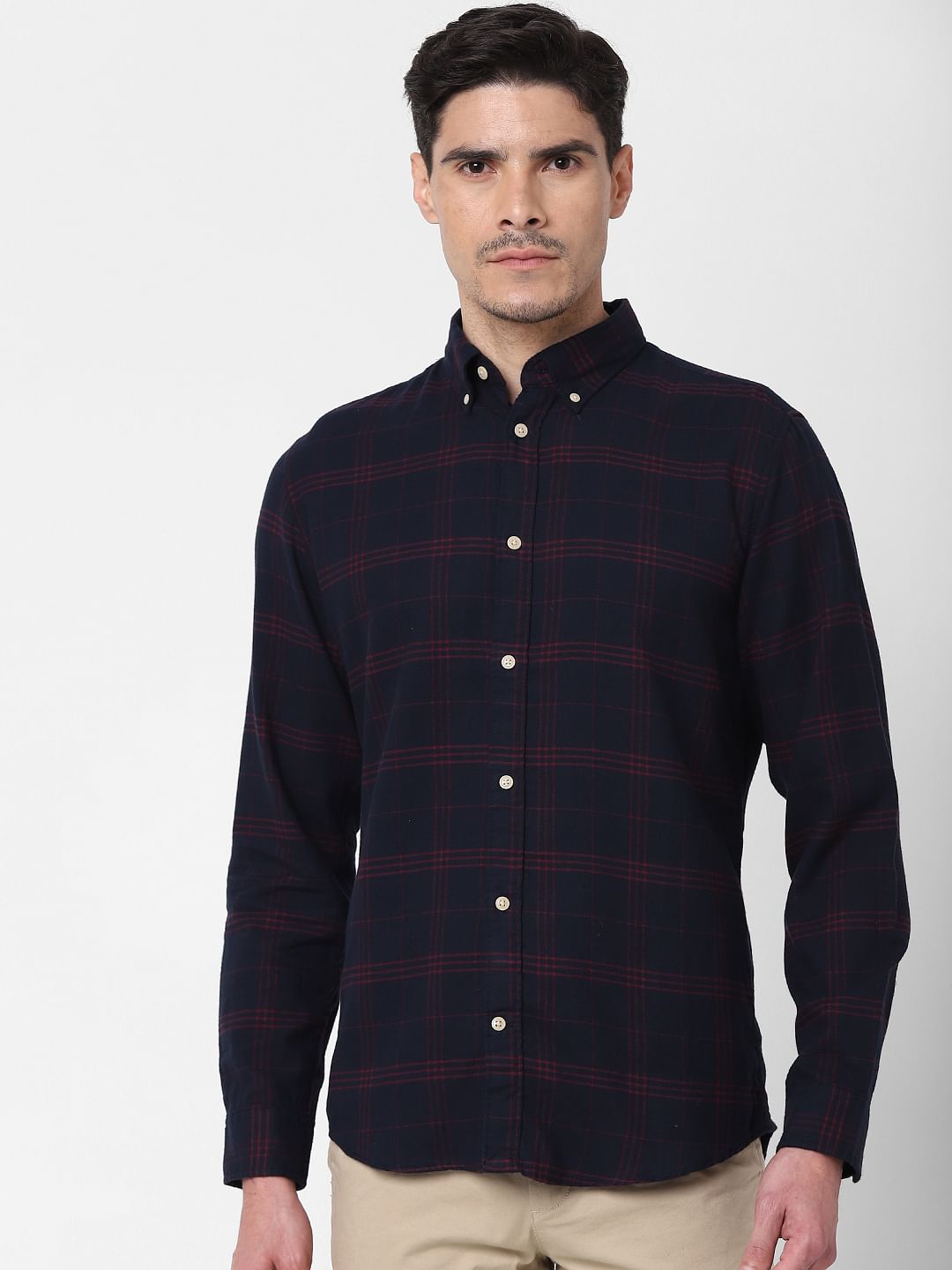 Dark Blue Flannel Checked Full Sleeves Shirt