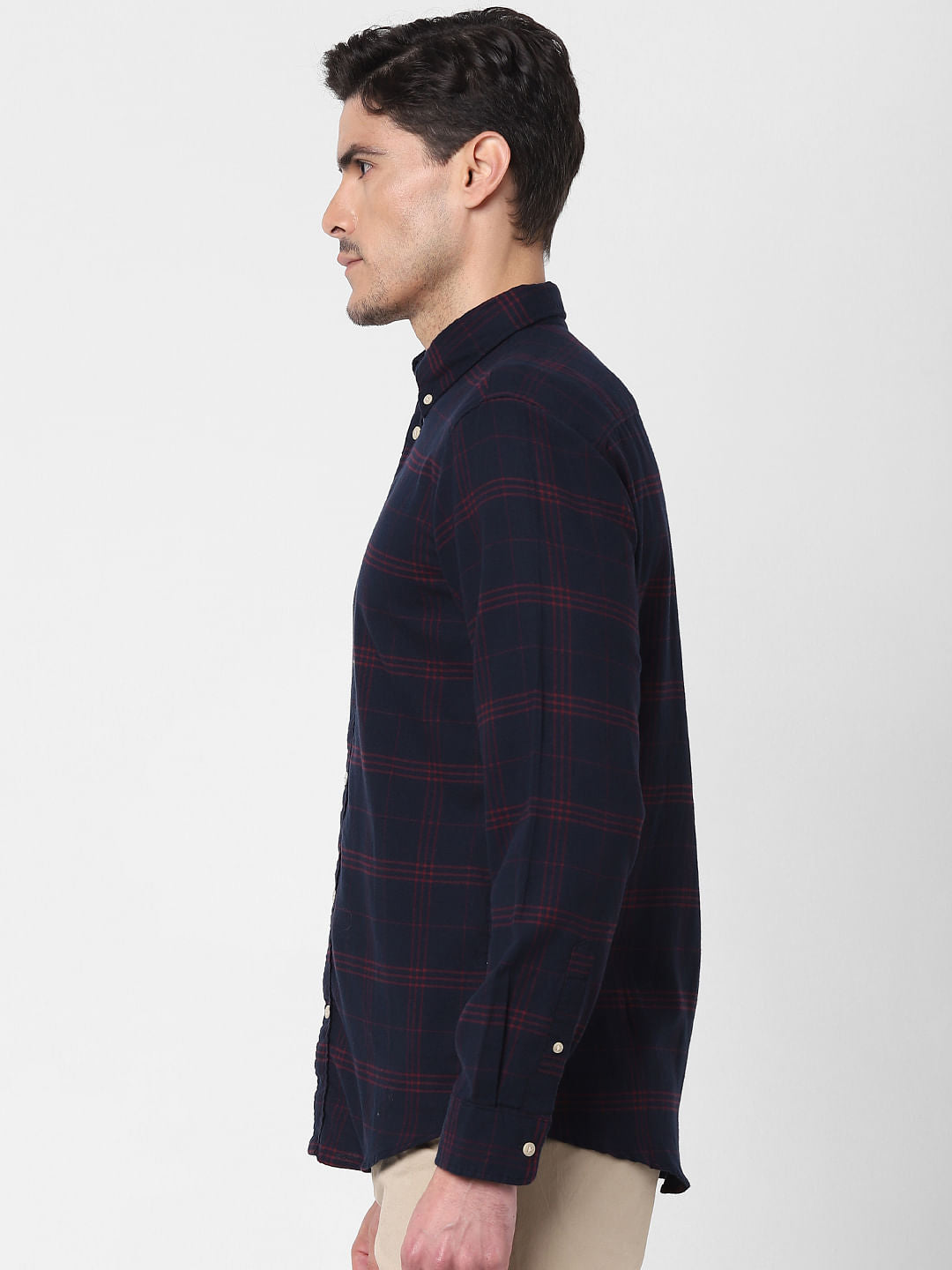 Dark Blue Flannel Checked Full Sleeves Shirt