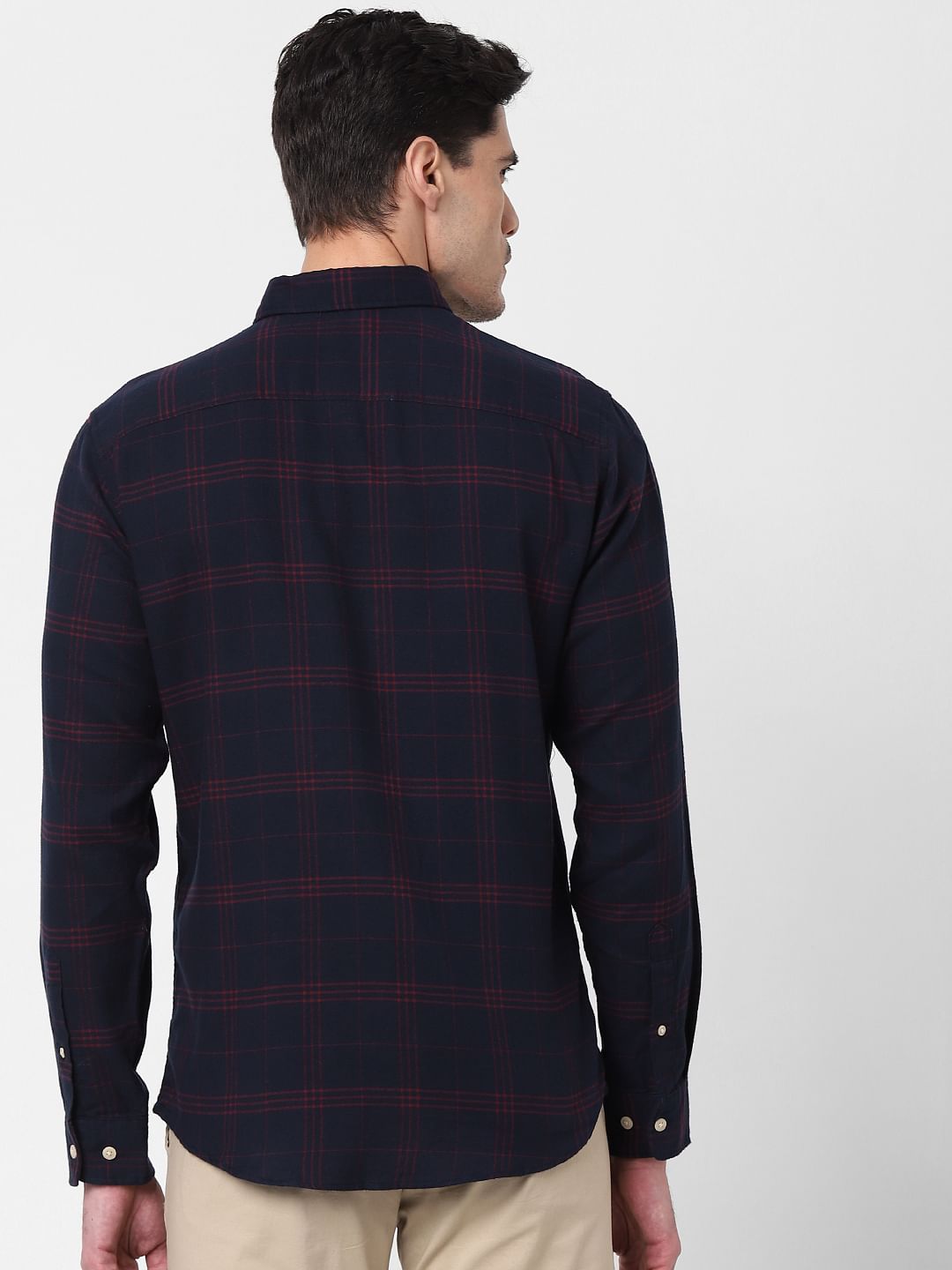 Dark Blue Flannel Checked Full Sleeves Shirt