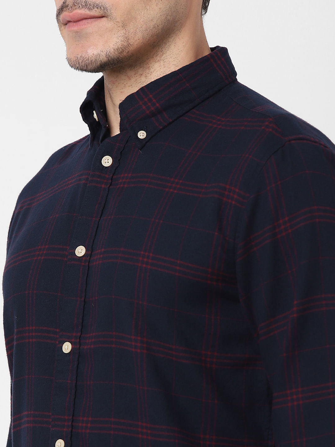 Dark Blue Flannel Checked Full Sleeves Shirt