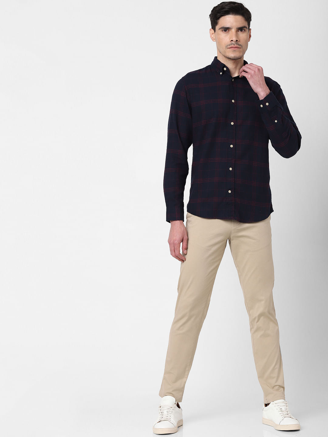 Dark Blue Flannel Checked Full Sleeves Shirt
