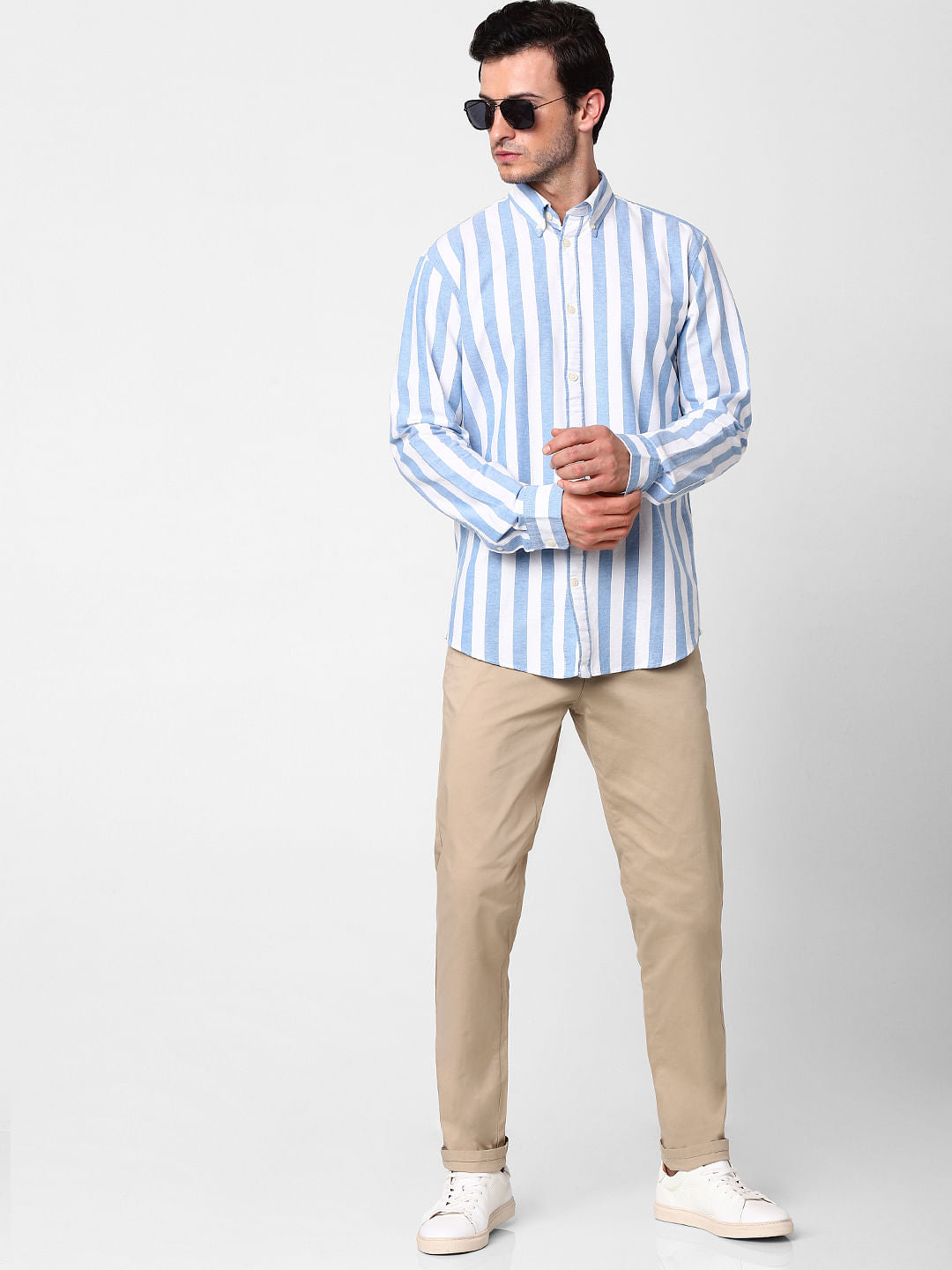 Light Blue Striped Full Sleeves Shirt