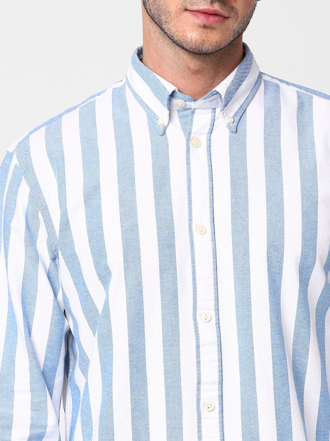 Light Blue Striped Full Sleeves Shirt