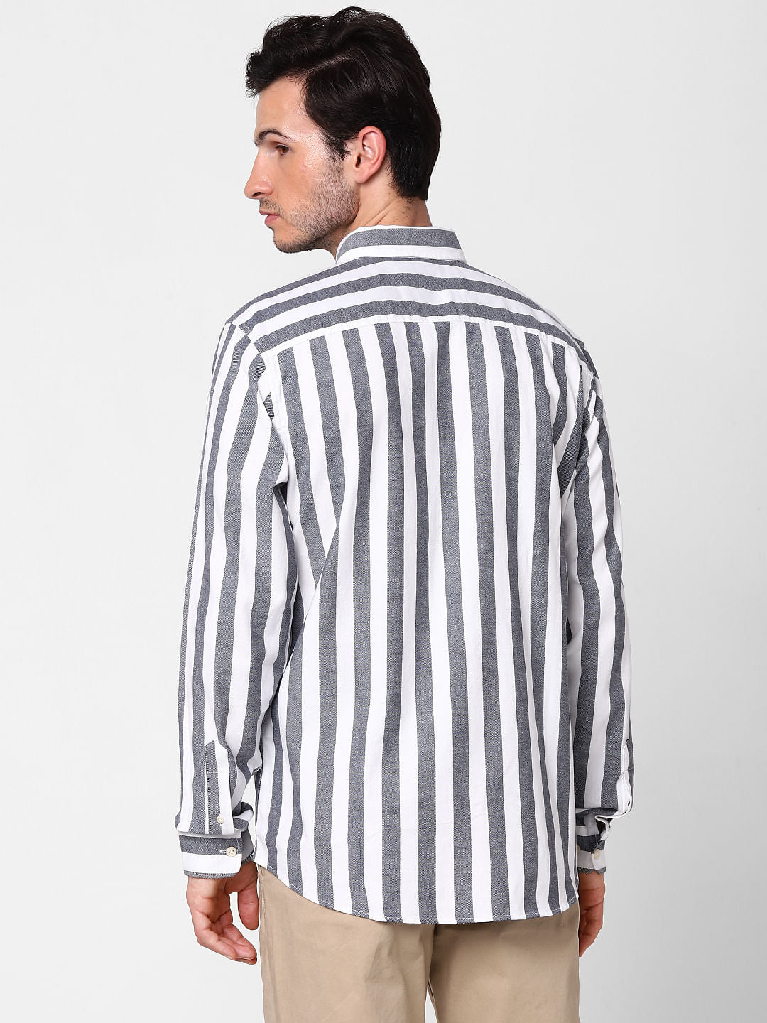 Grey Striped Full Sleeves Shirt