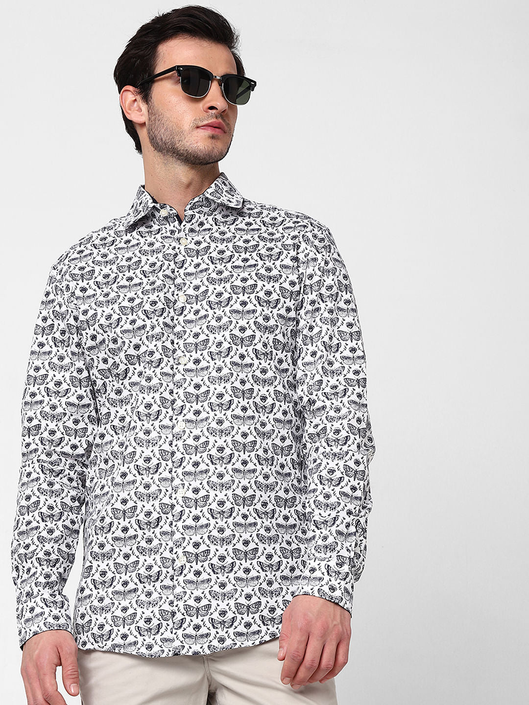 White All Over Print Full Sleeves Shirt