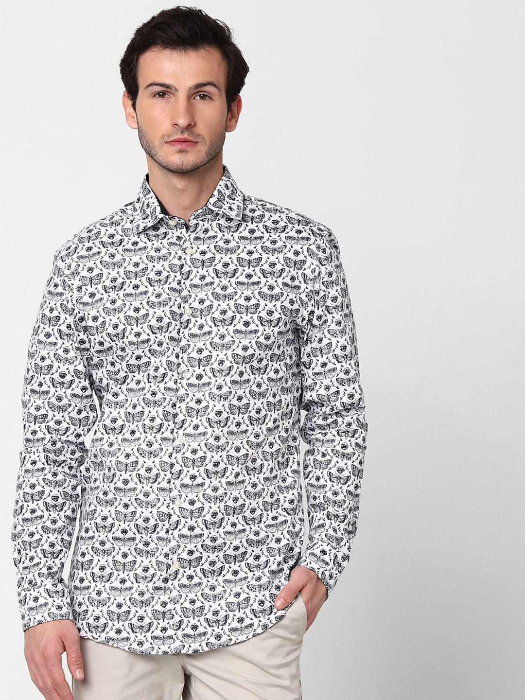 White All Over Print Full Sleeves Shirt