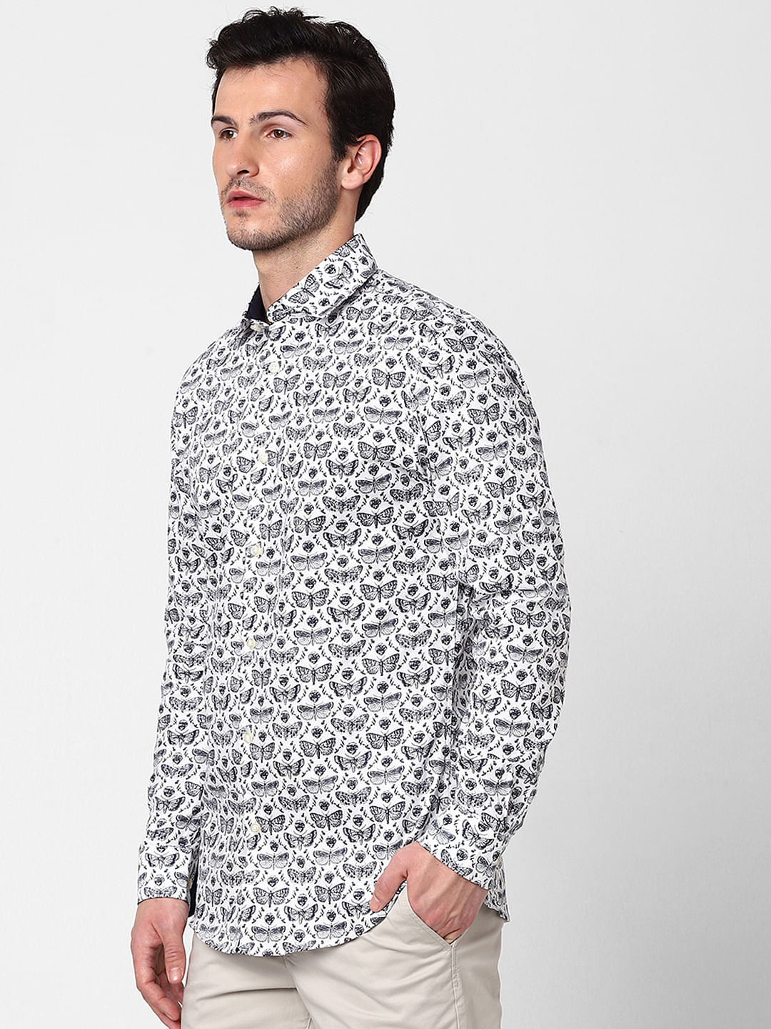White All Over Print Full Sleeves Shirt