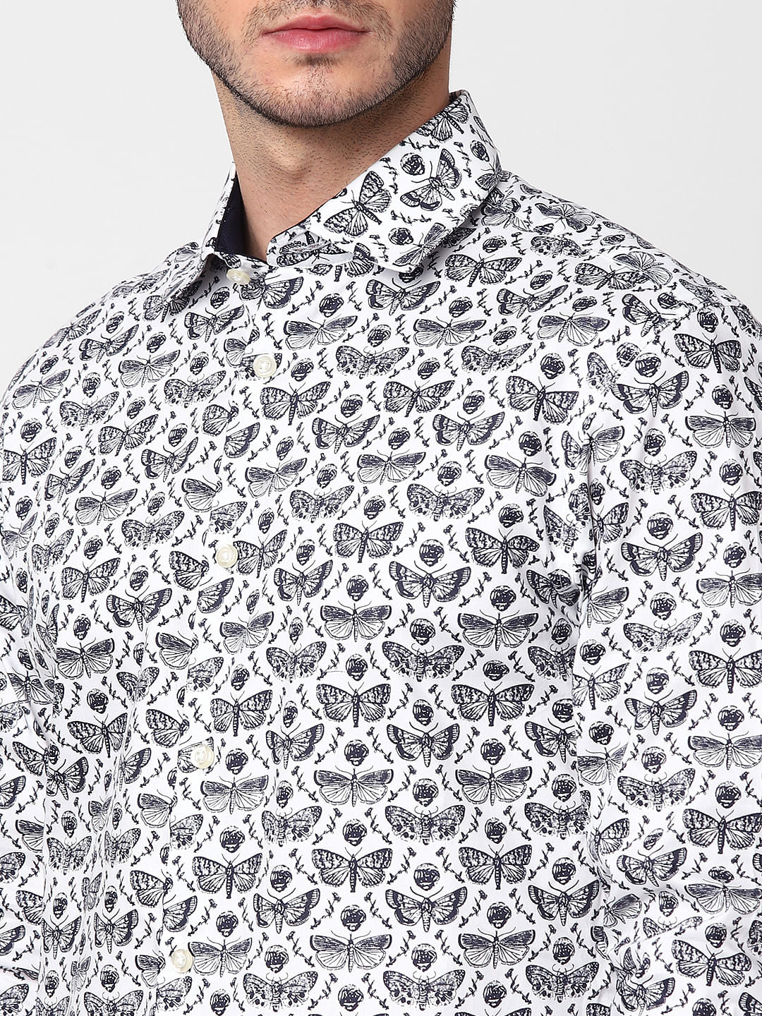 White All Over Print Full Sleeves Shirt
