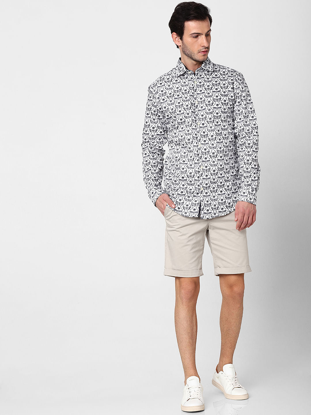 White All Over Print Full Sleeves Shirt