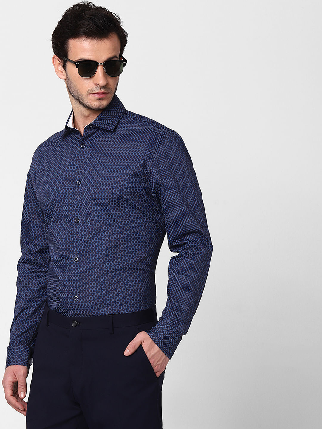 Dark Blue All Over Print Full Sleeves Shirt