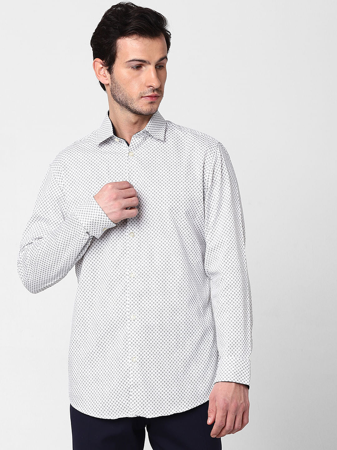 White All Over Print Full Sleeves Shirt
