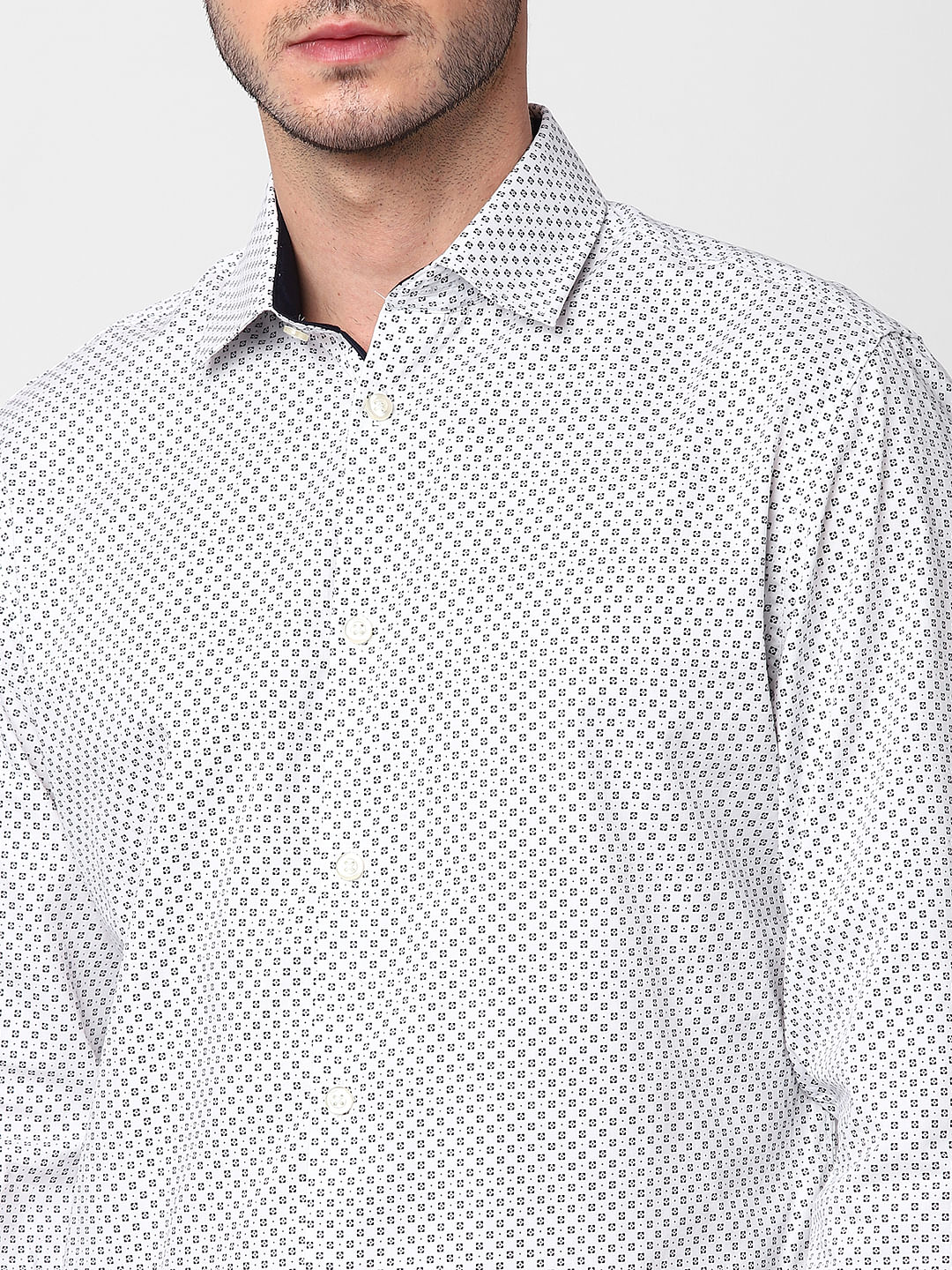 White All Over Print Full Sleeves Shirt