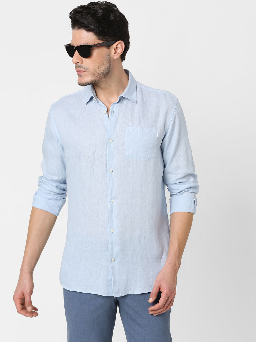 Light Blue Full Sleeves Linen Shirt
