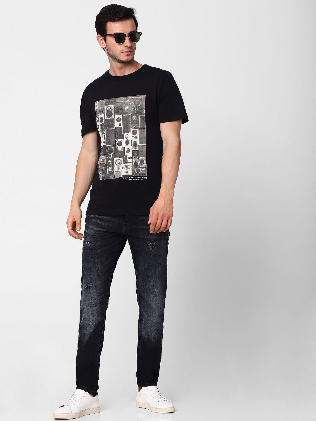 Black Graphic Print Crew Neck T-Shirt