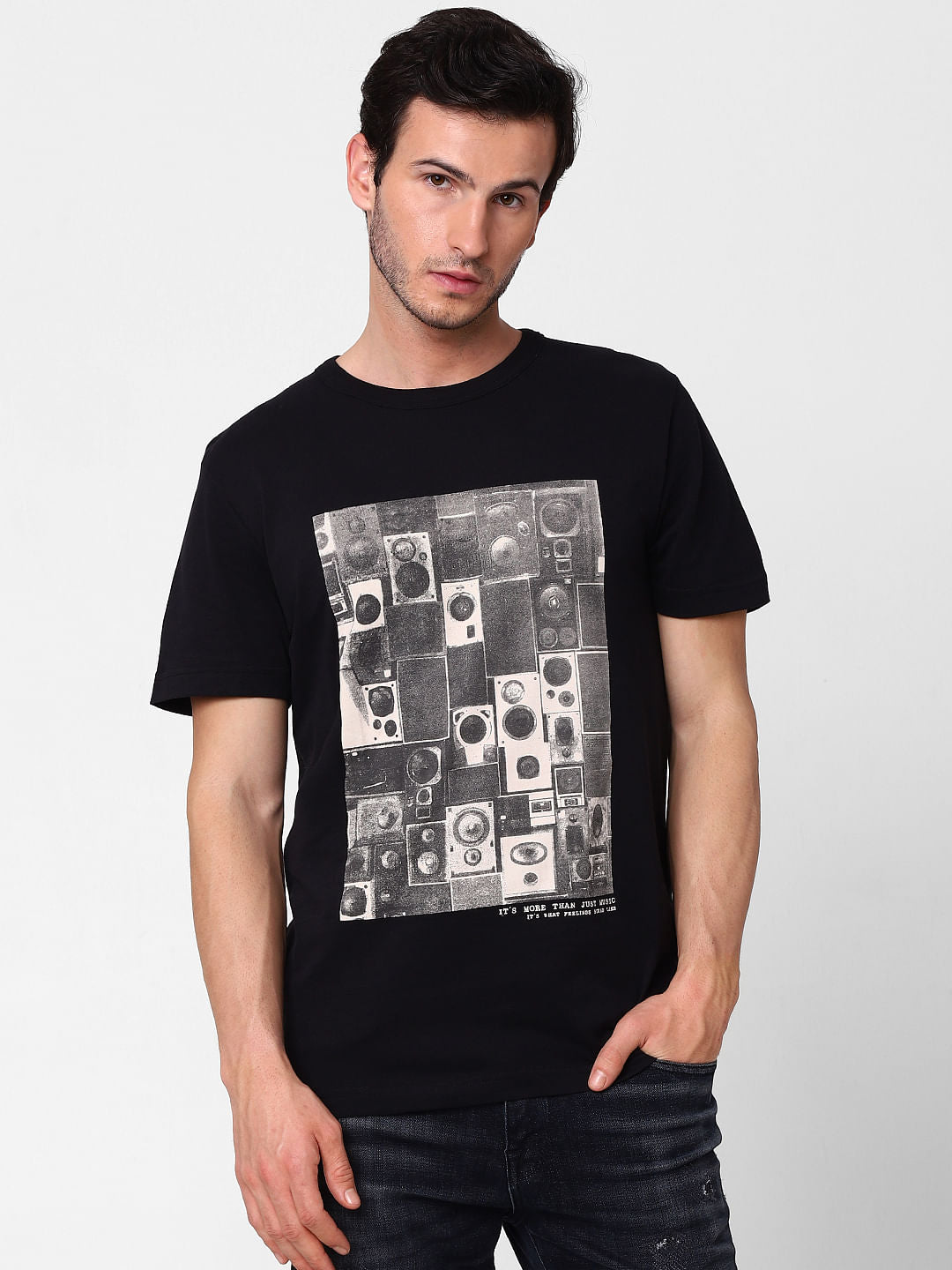 Black Graphic Print Crew Neck T-Shirt