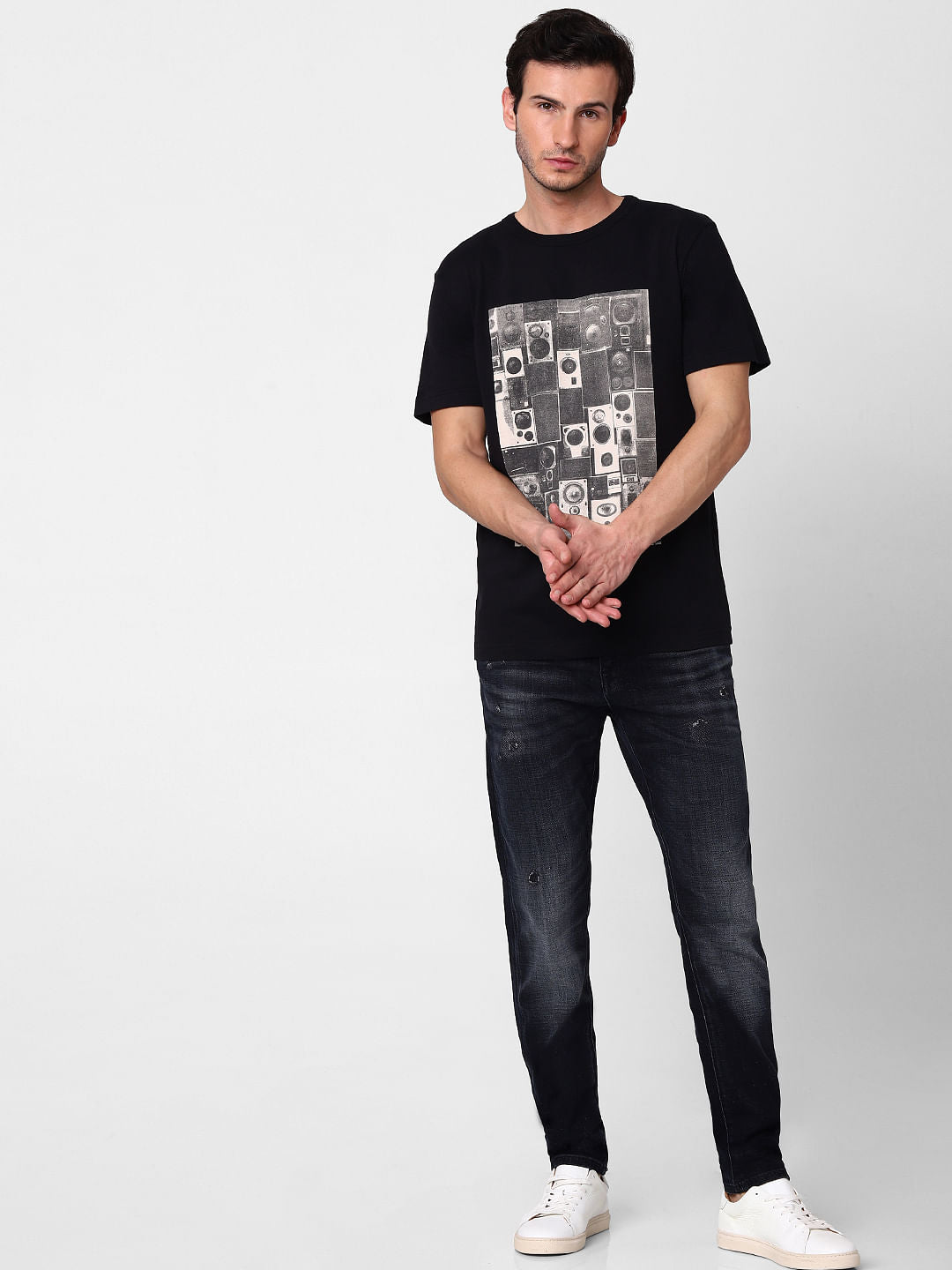 Black Graphic Print Crew Neck T-Shirt