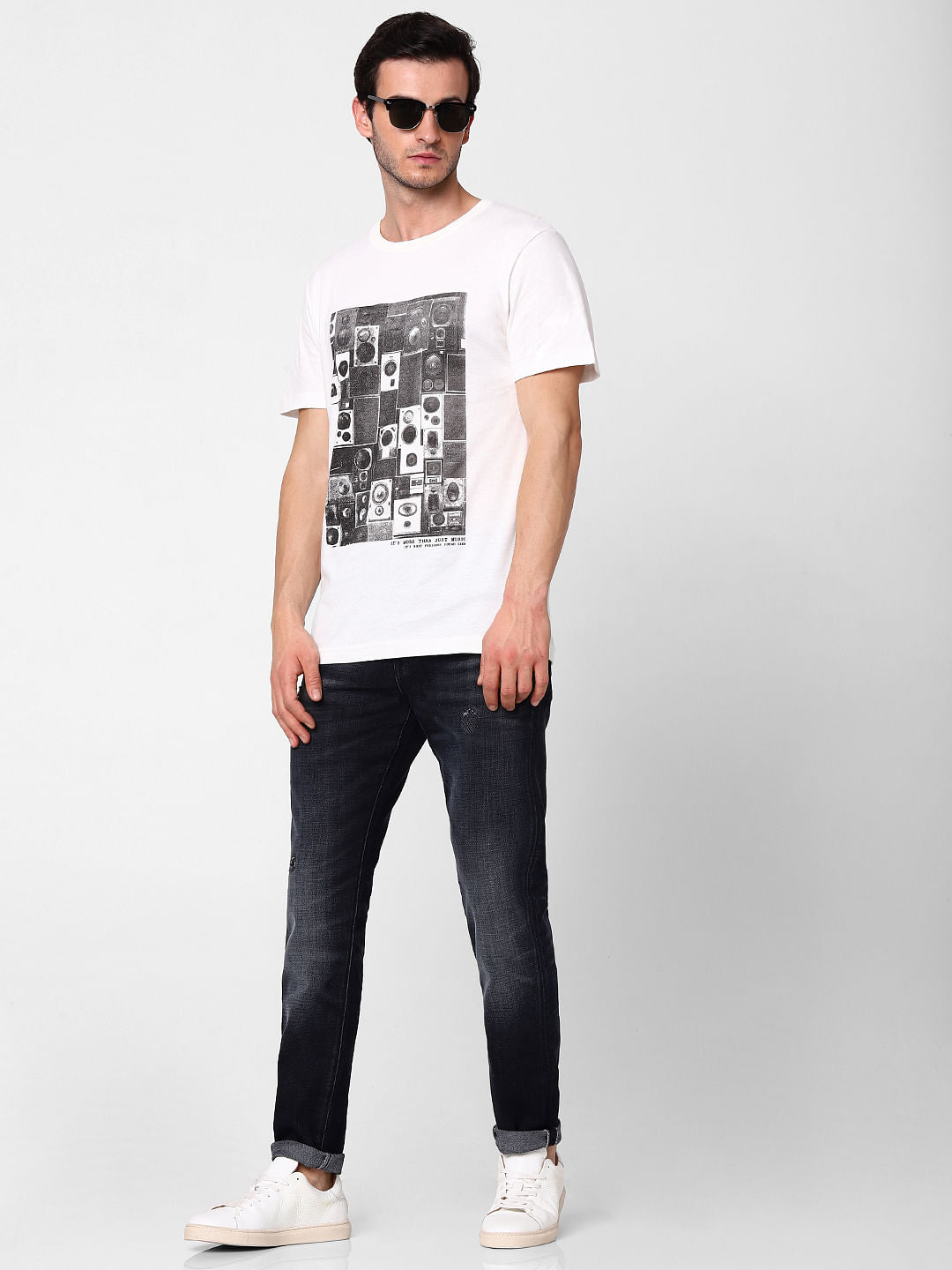 White Graphic Print Crew Neck T-Shirt