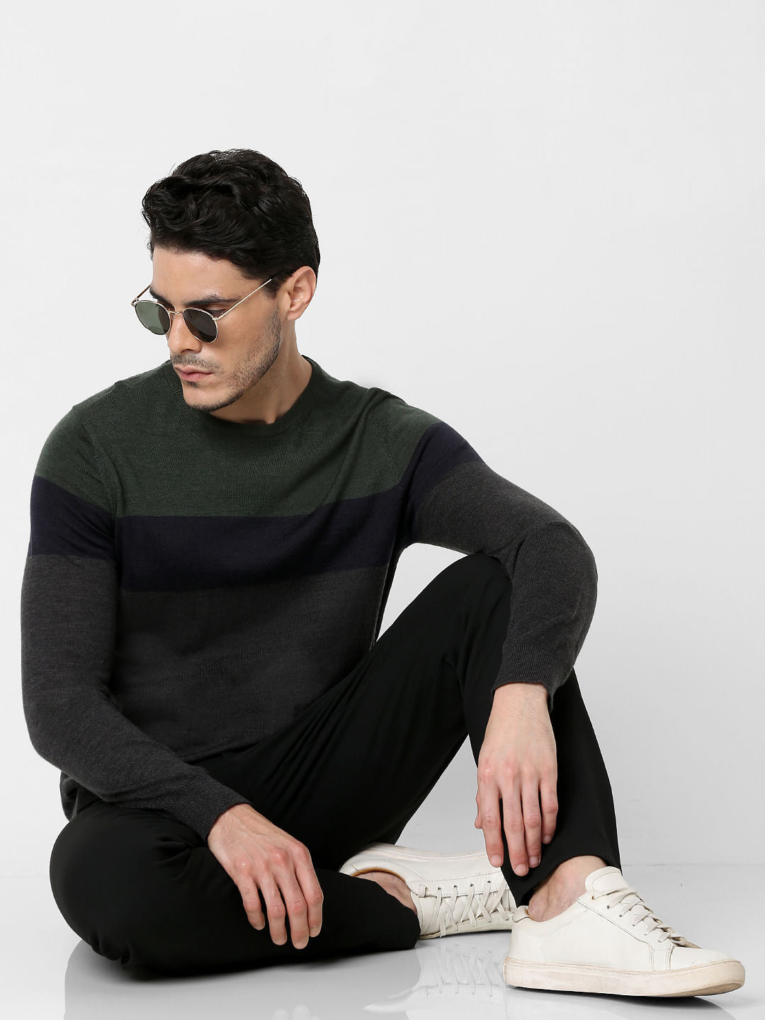 Green Colourblocked Pullover