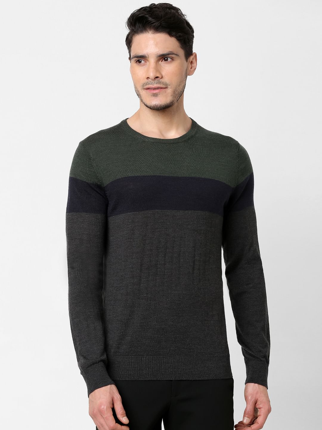Green Colourblocked Pullover
