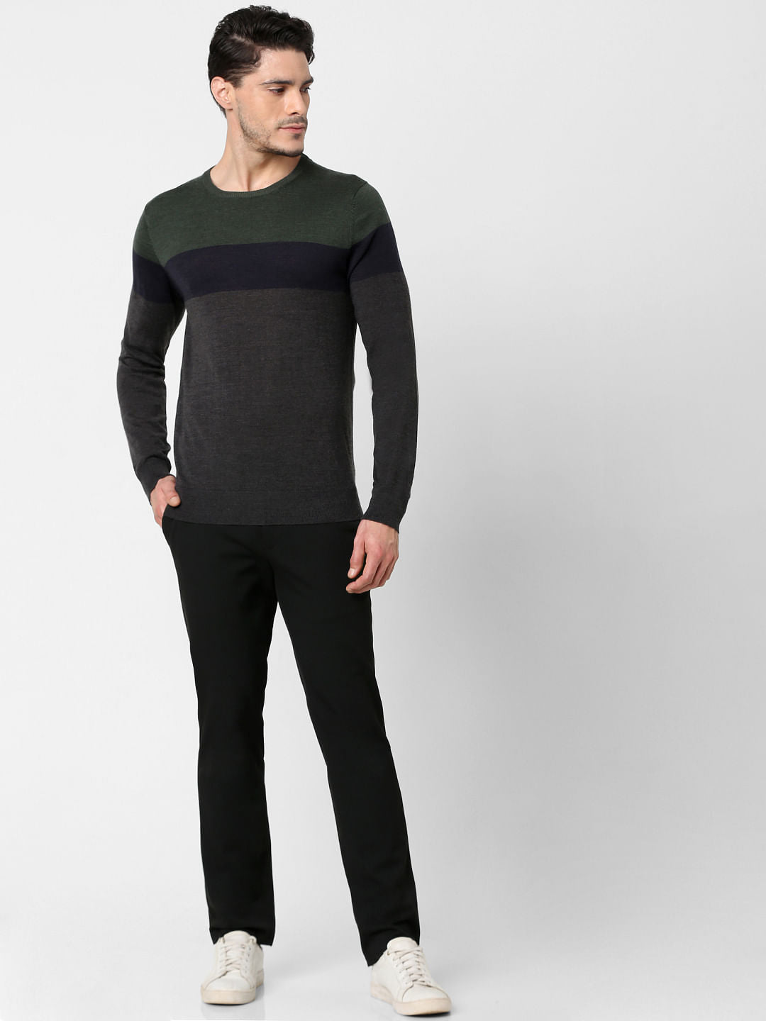 Green Colourblocked Pullover