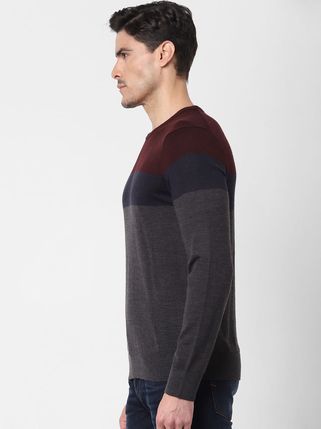 Burgundy Colourblocked Pullover