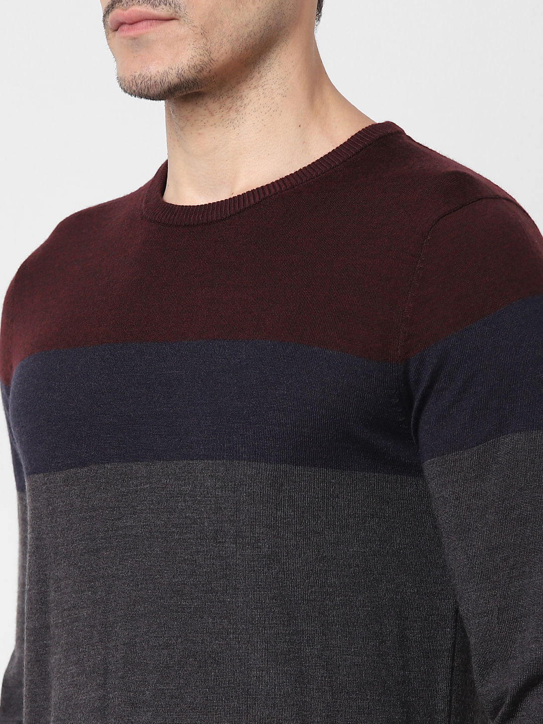 Burgundy Colourblocked Pullover