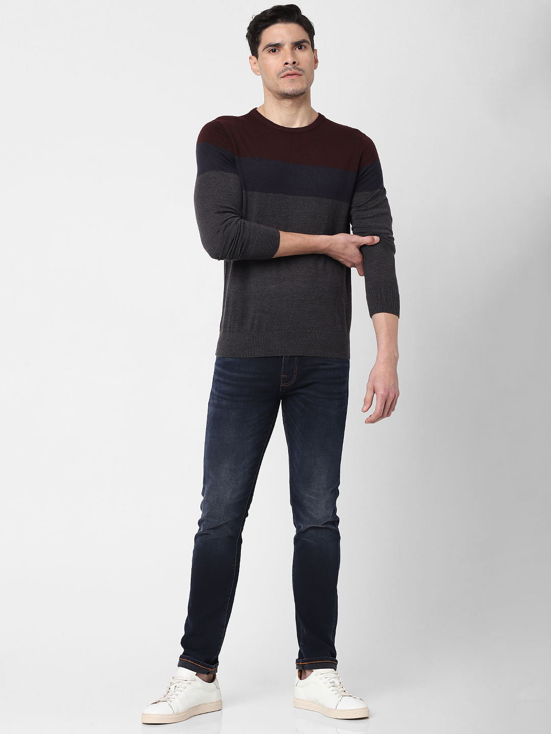 Burgundy Colourblocked Pullover