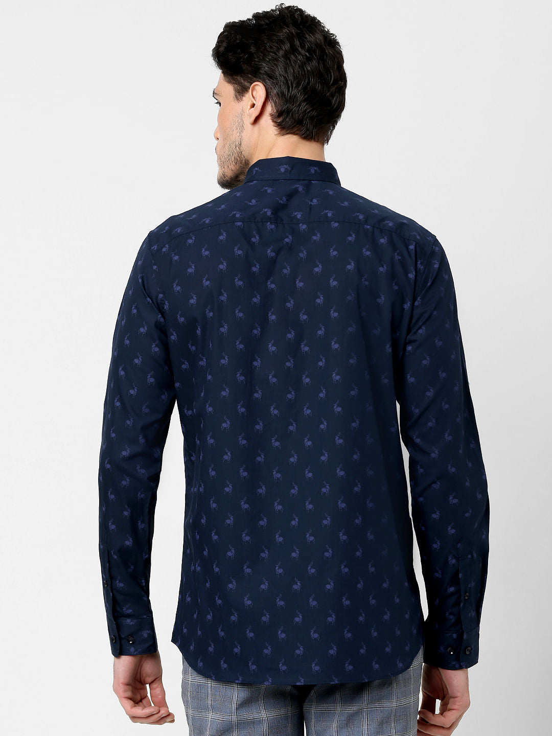 Navy Blue All Over Print Full Sleeves Shirt
