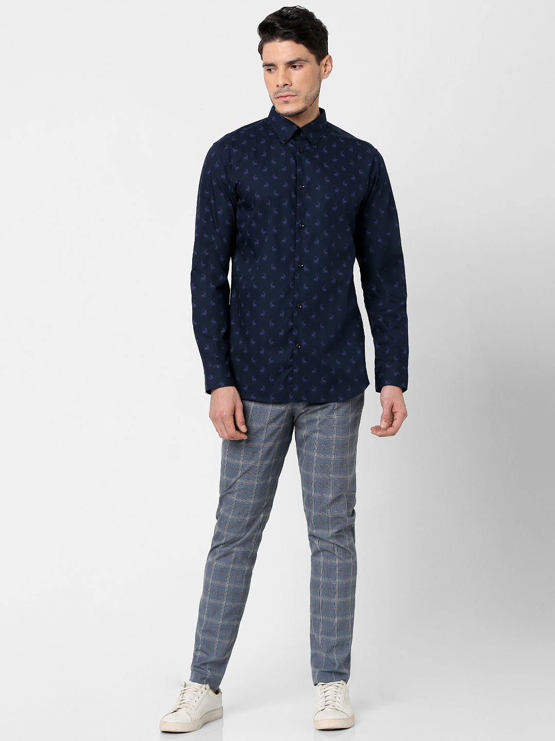 Navy Blue All Over Print Full Sleeves Shirt