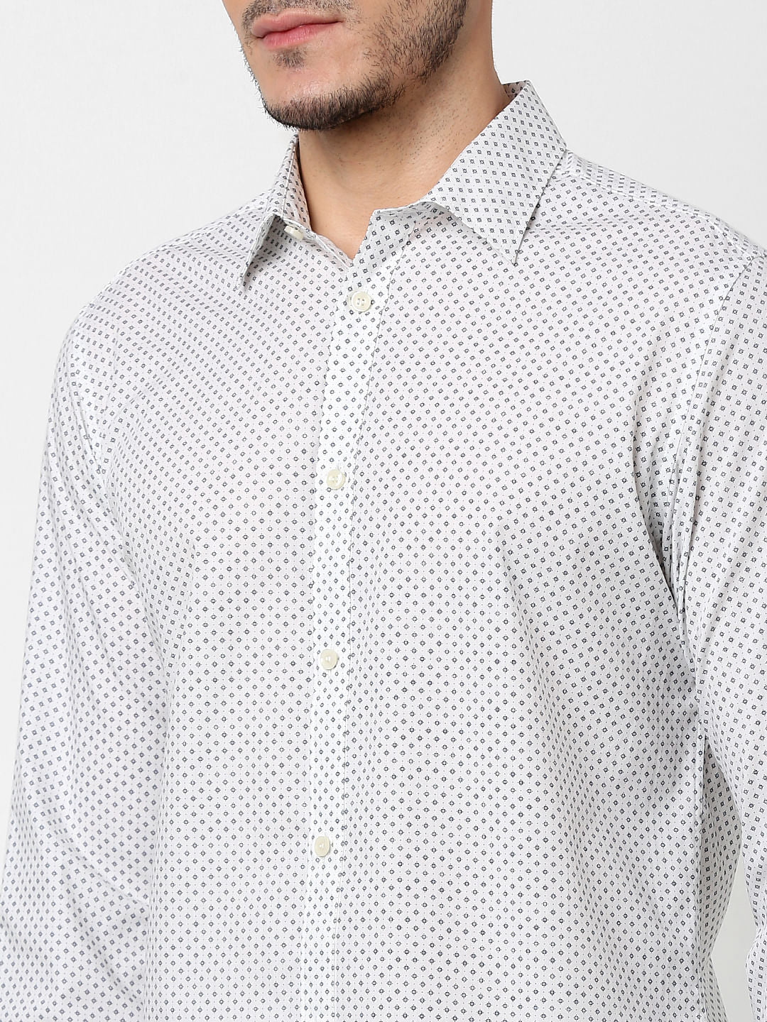 White All Over Print Full Sleeves Shirt