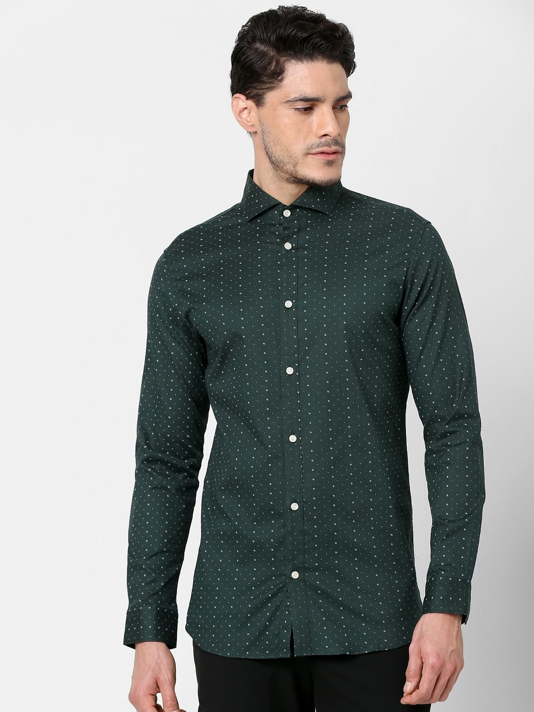 Green All Over Print Full Sleeves Shirt