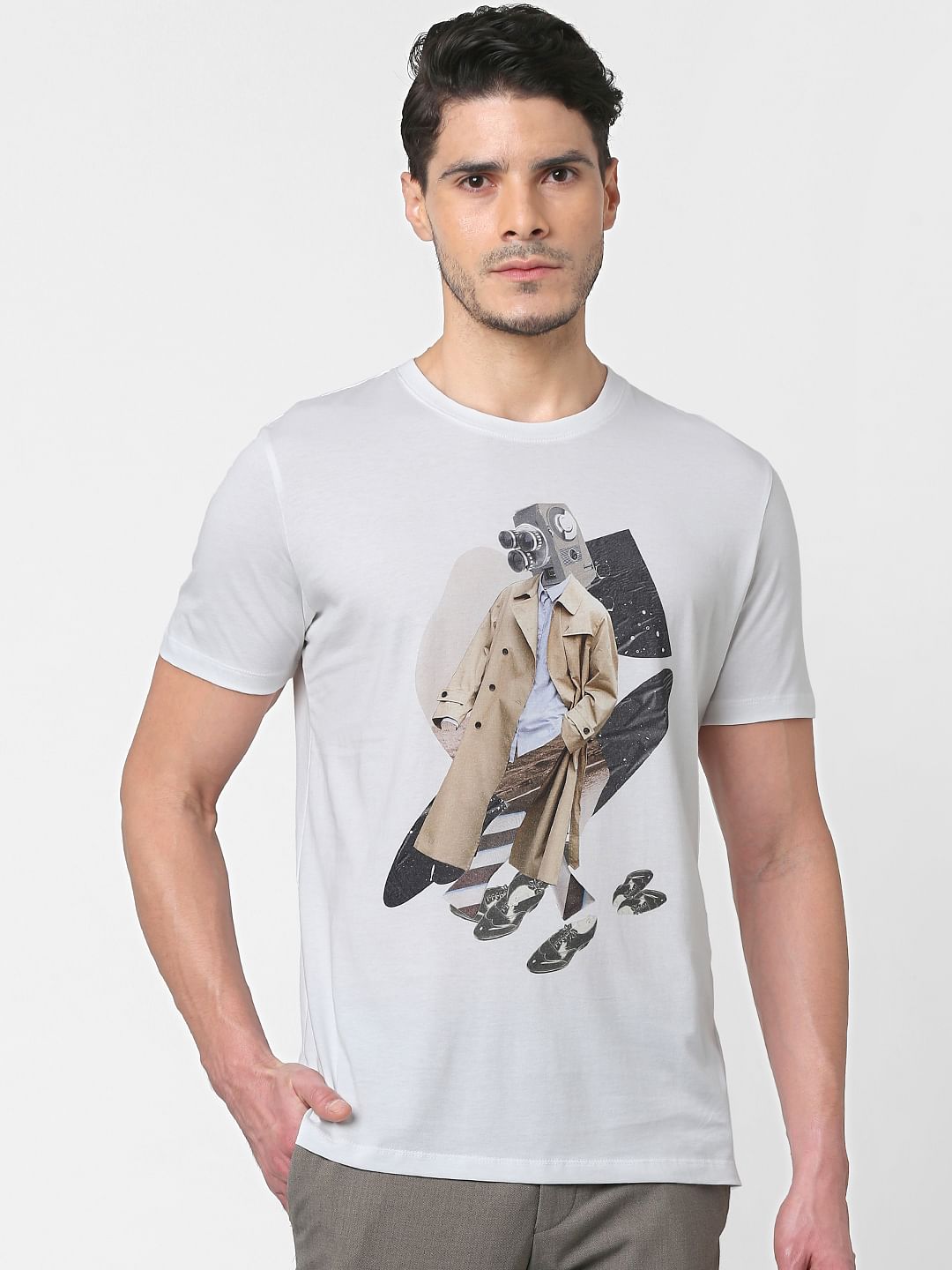 White Graphic Print Crew Neck T-Shirt