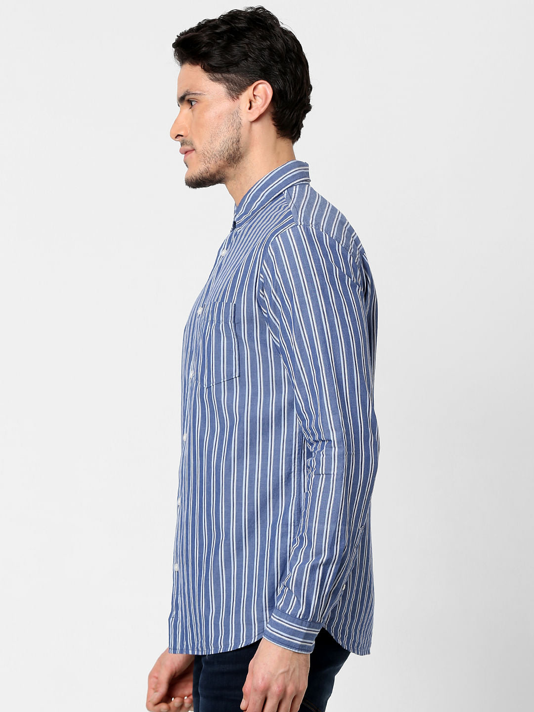 Blue Striped Full Sleeves Shirt