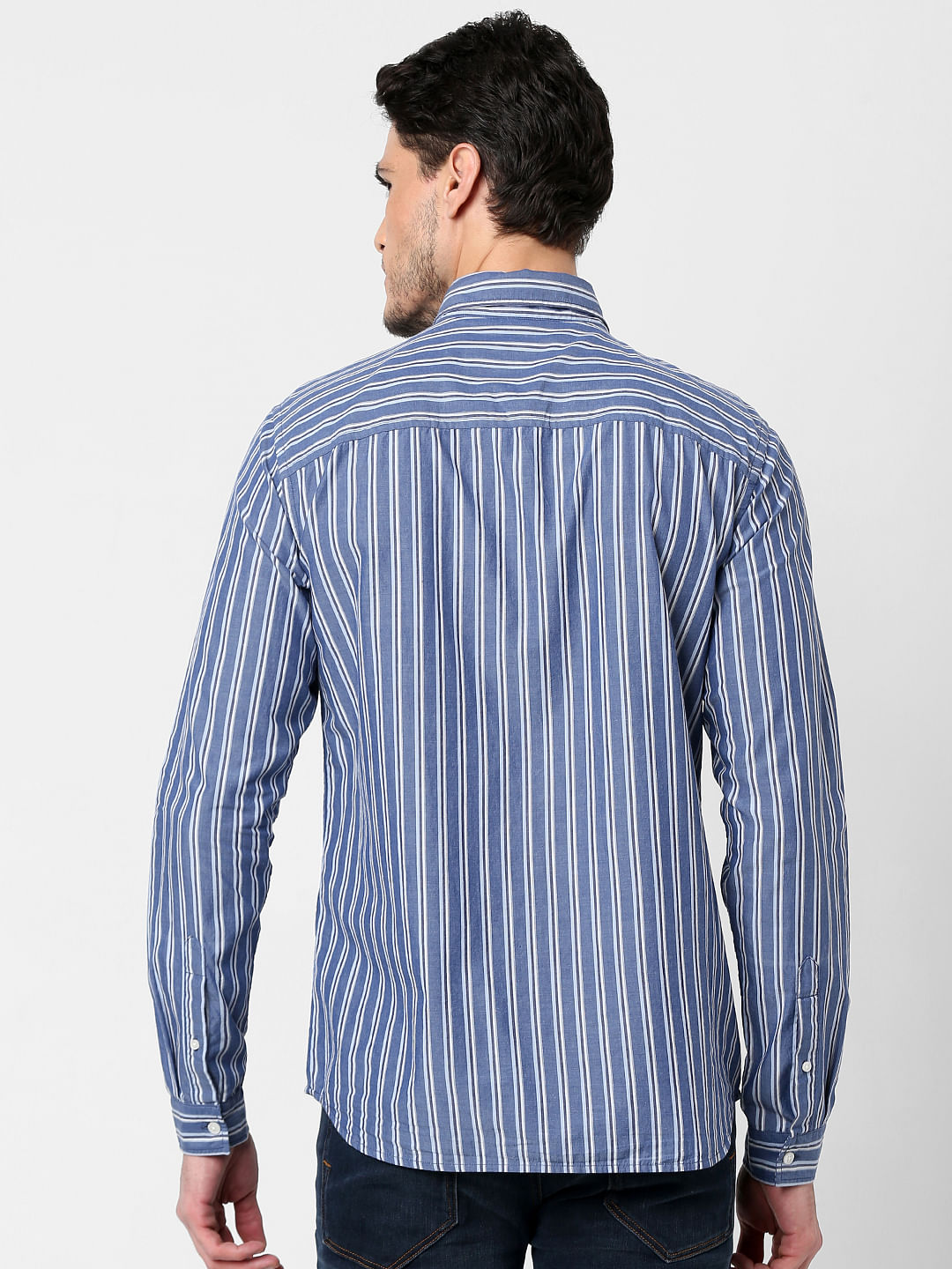 Blue Striped Full Sleeves Shirt