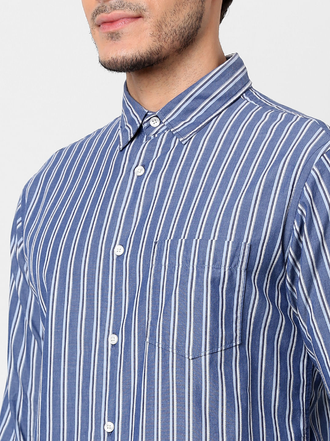 Blue Striped Full Sleeves Shirt
