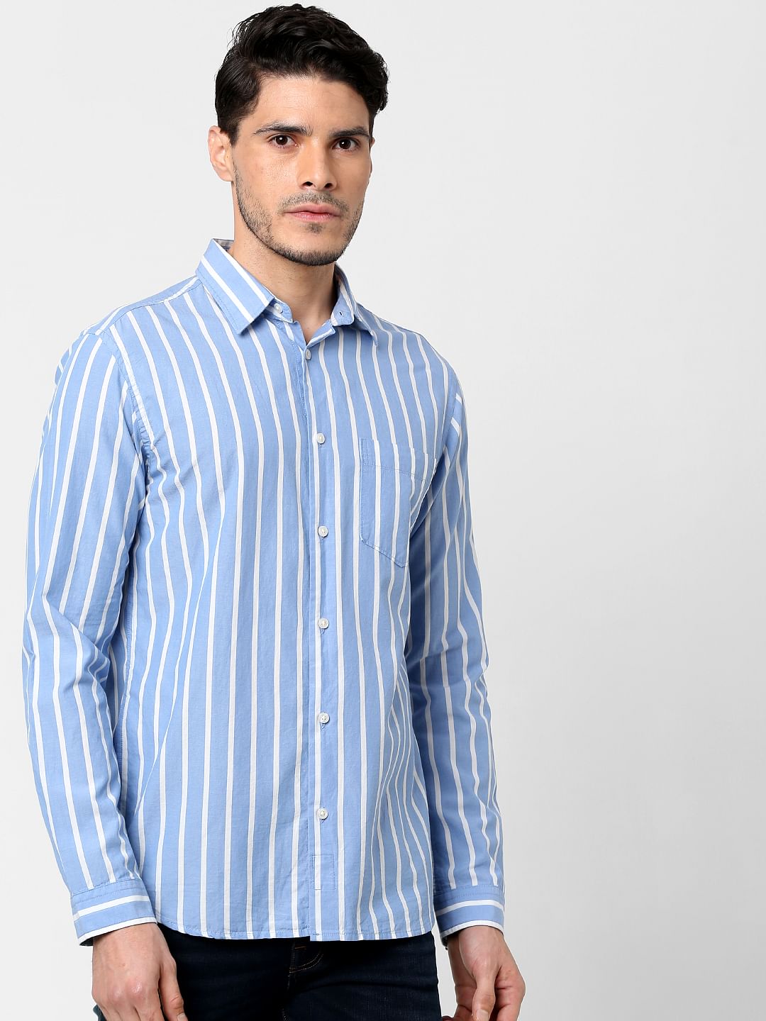 Light Blue Striped Full Sleeves Shirt