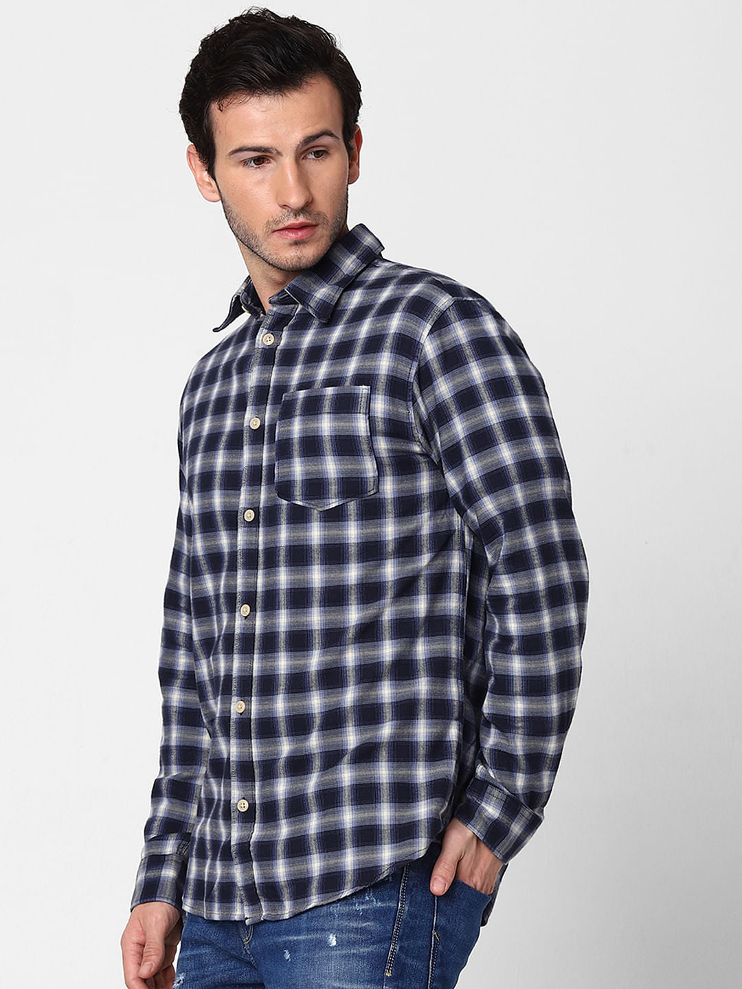 Dark Blue Check Full Sleeves Shirt
