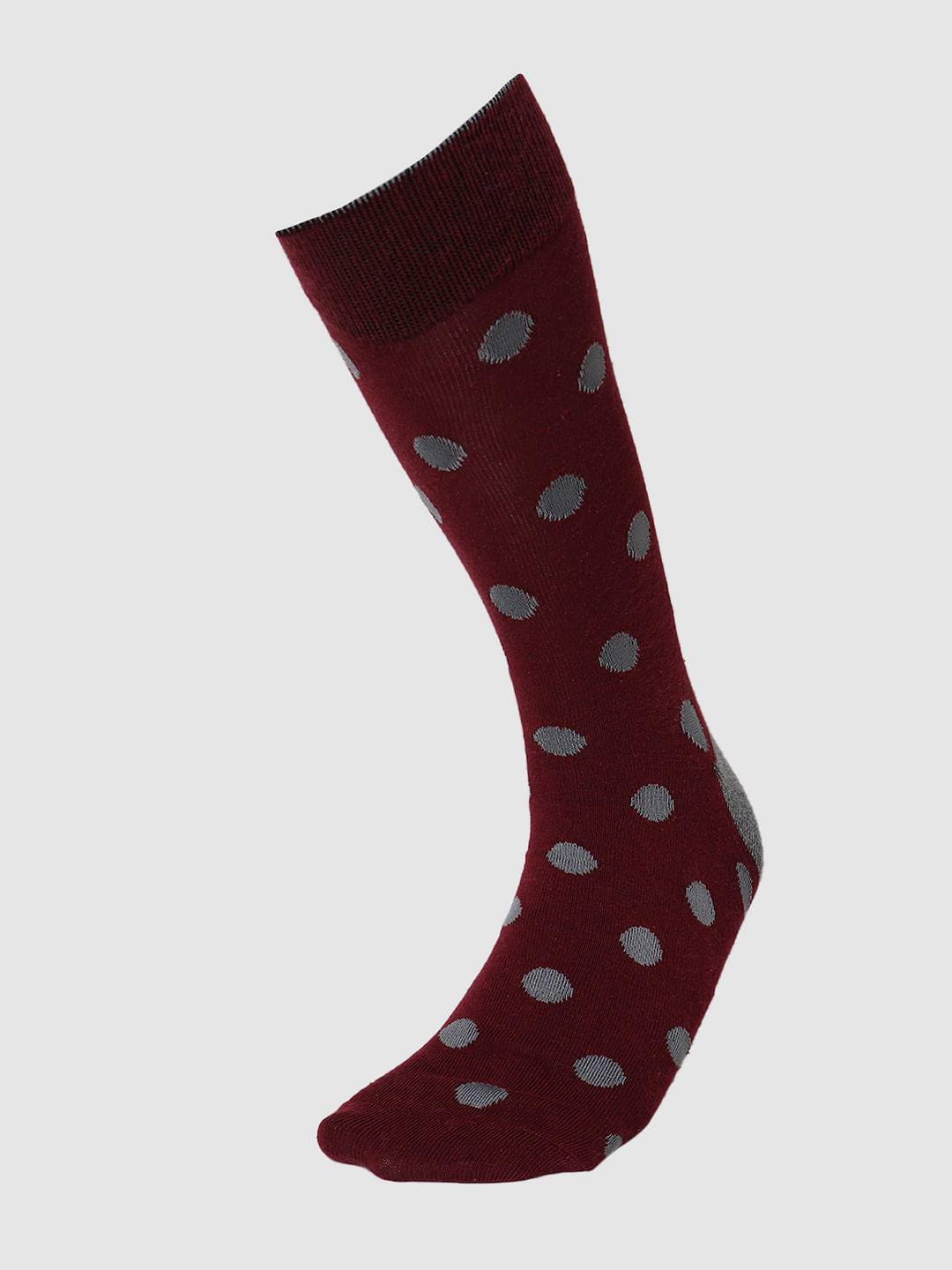 Maroon Polka Dot Mid Calf Length Socks