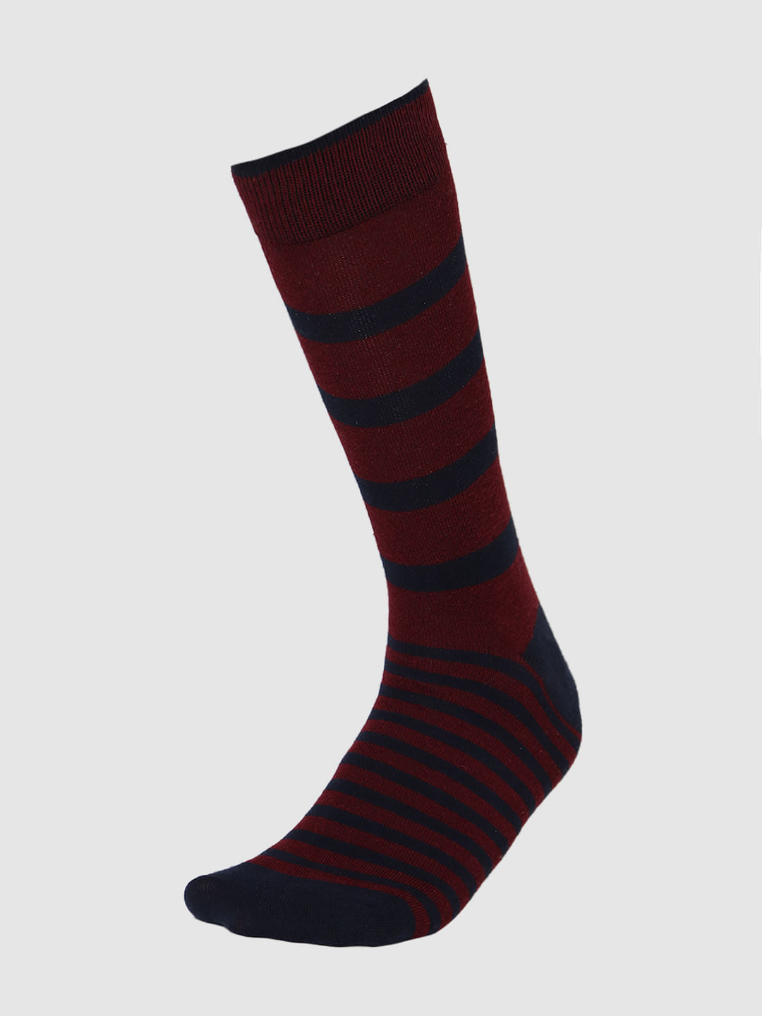 Maroon Striped Mid Calf Length Socks