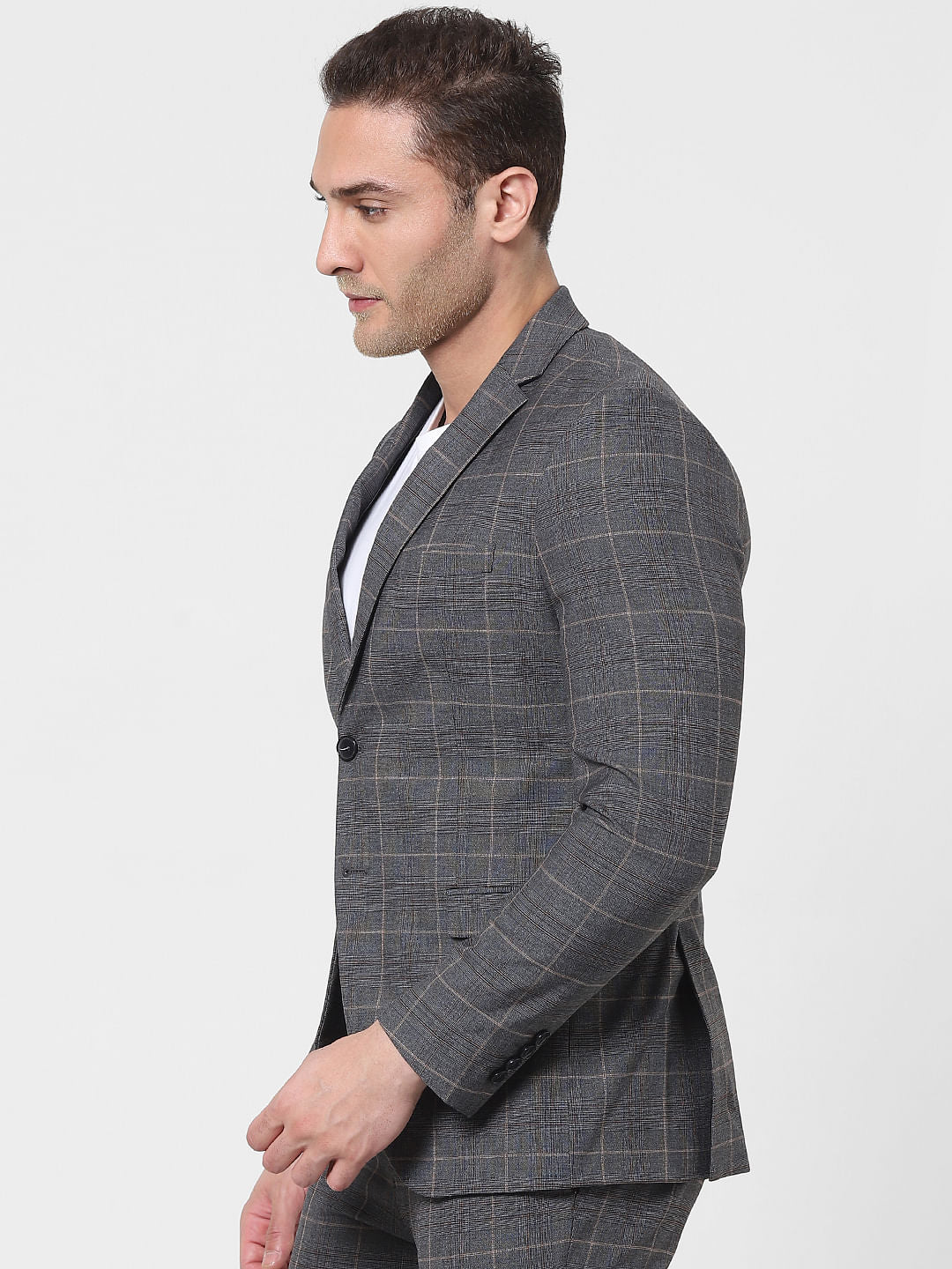 Grey Check Slim Fit Blazer