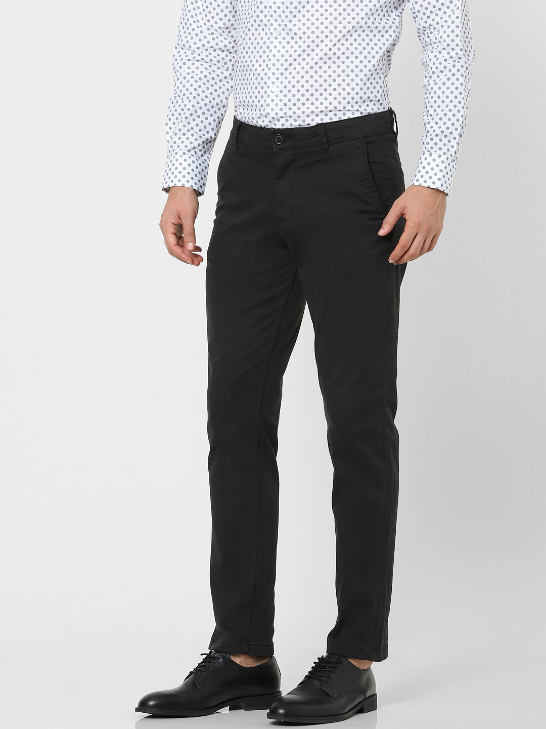 Black Mid Rise Formal Slim Chinos
