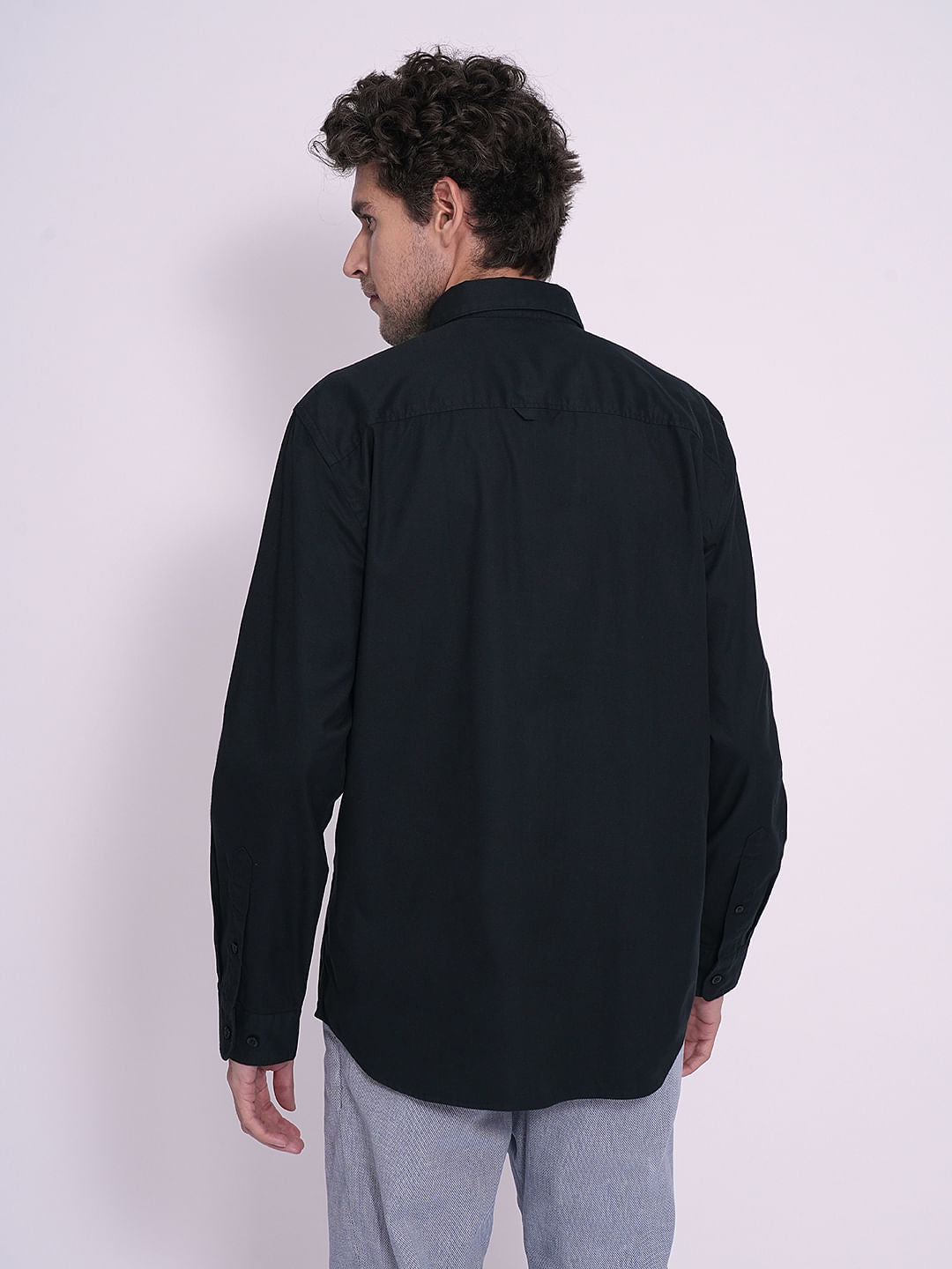 Black Twill Cotton Regular Fit Shirt
