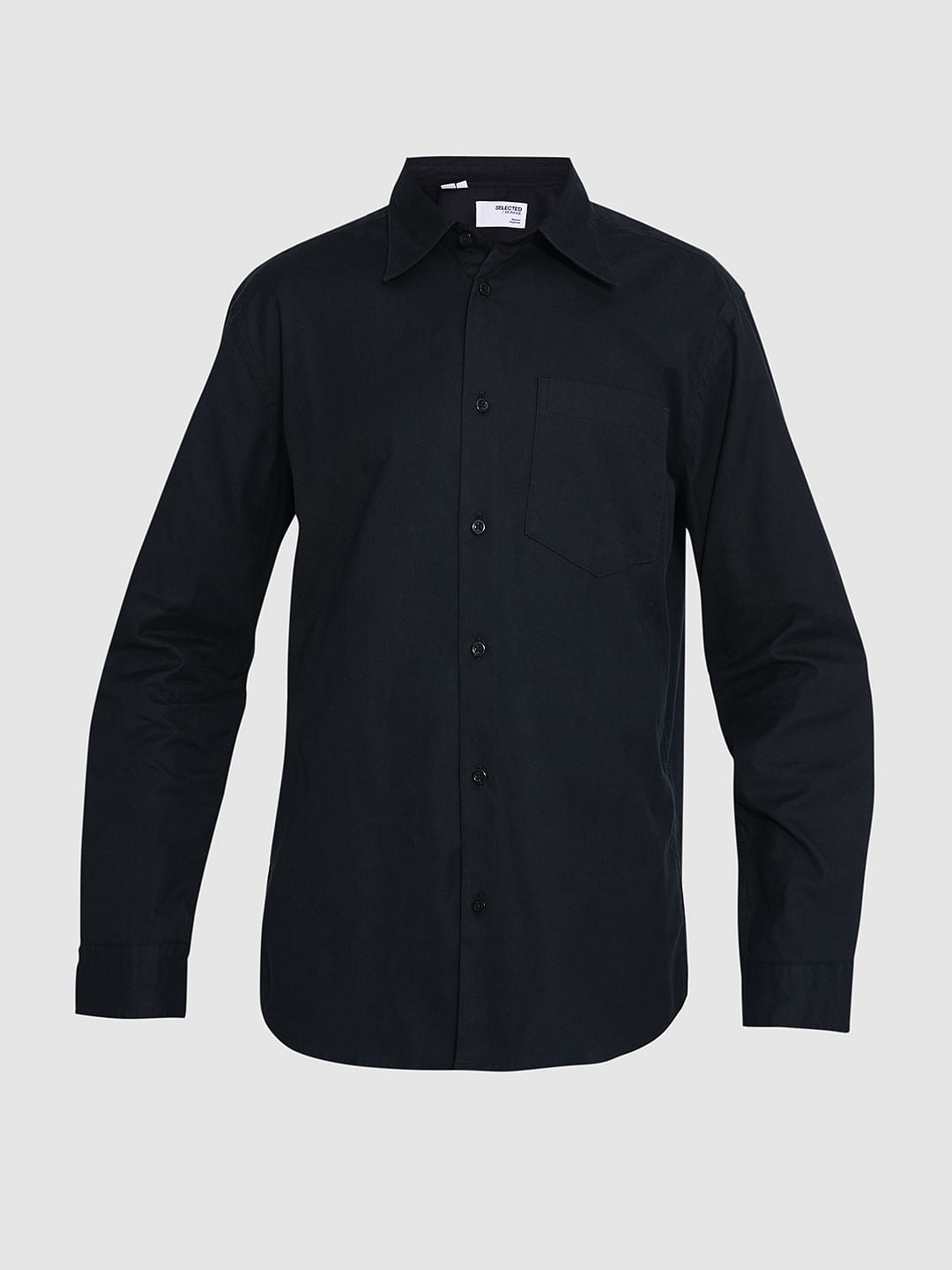 Black Twill Cotton Regular Fit Shirt