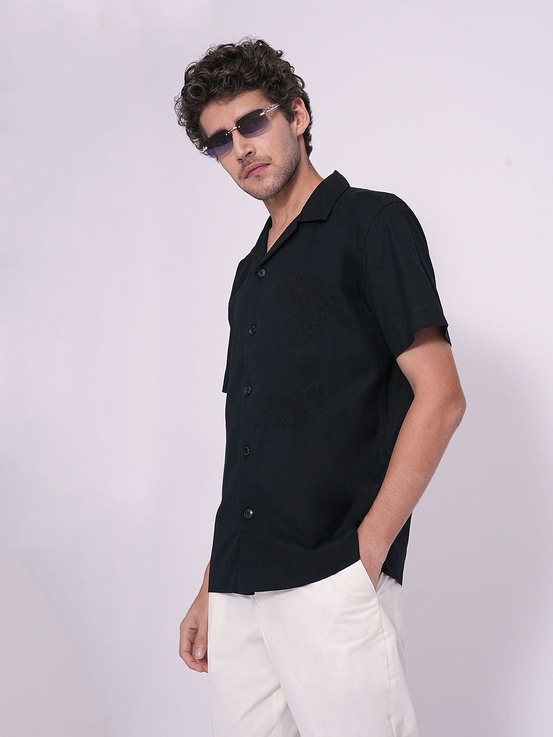 Black Cotton Resort Shirt